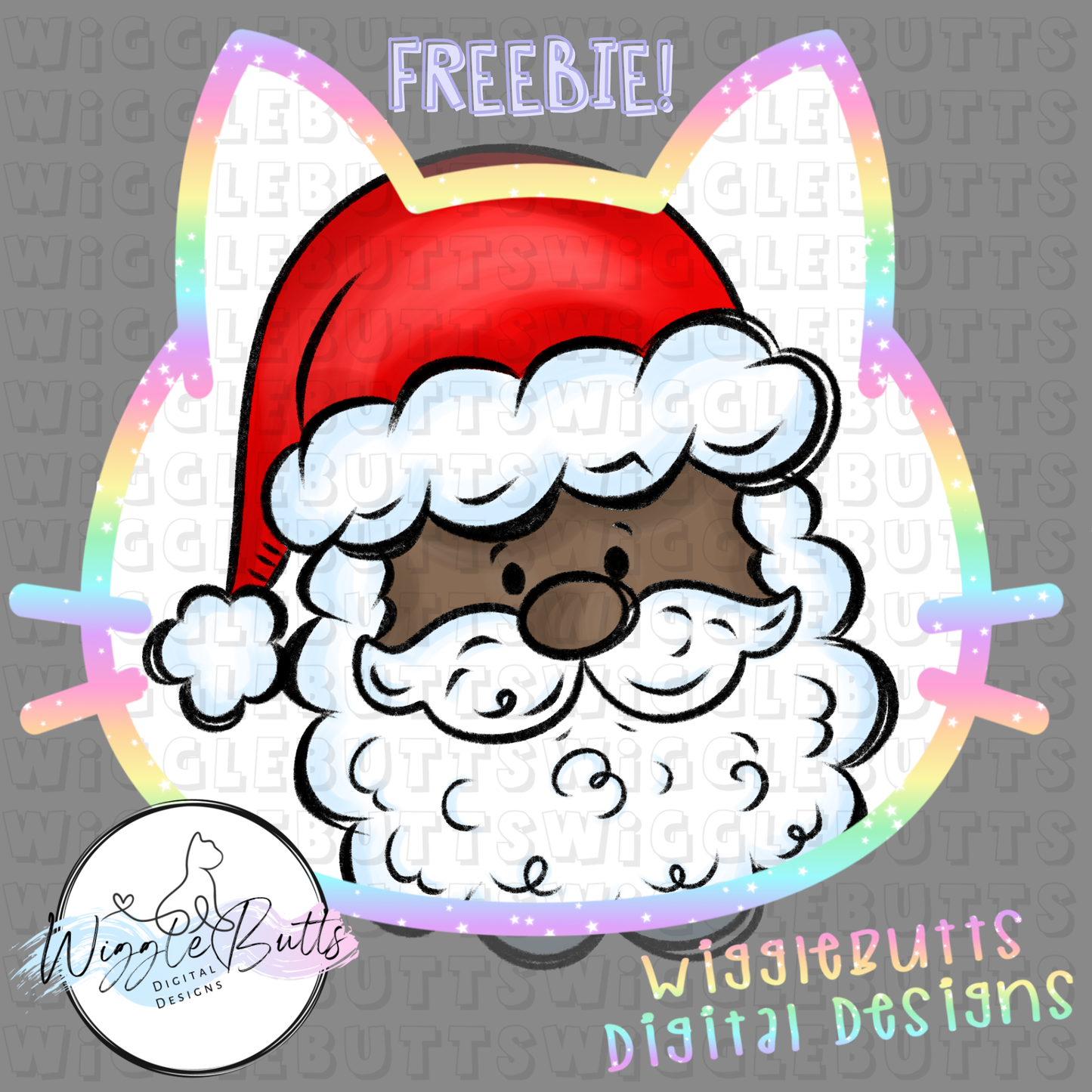 Santa Painted Doodle Dark Skin ClipArt Piece