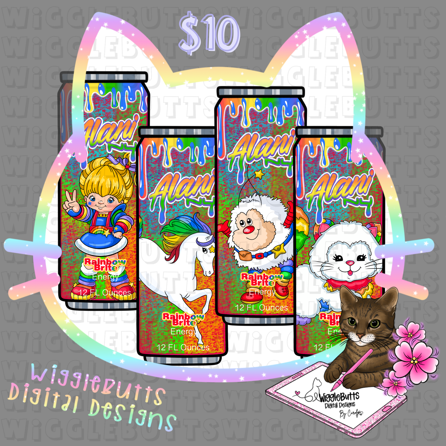 80s 90s Retro Rainbow Girl Energy Drink Cans ClipArt Bundle