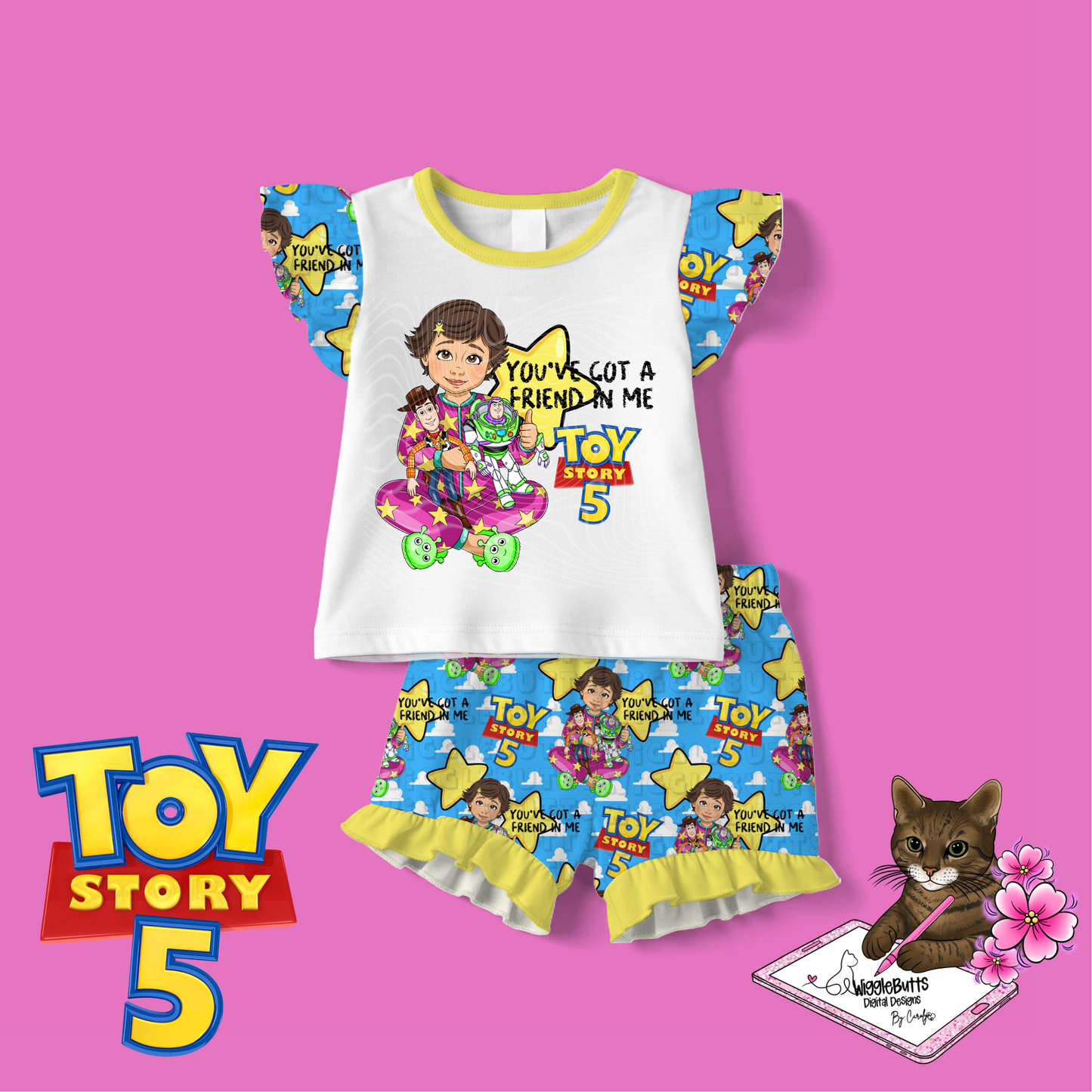 Toys Number 5 Pajama girl Clouds Seamless File PNG Design