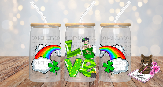 Anime Hunter Girls Black Hair St Saint Patrick's Day 16oz Cup Jar Wrap PNG Design