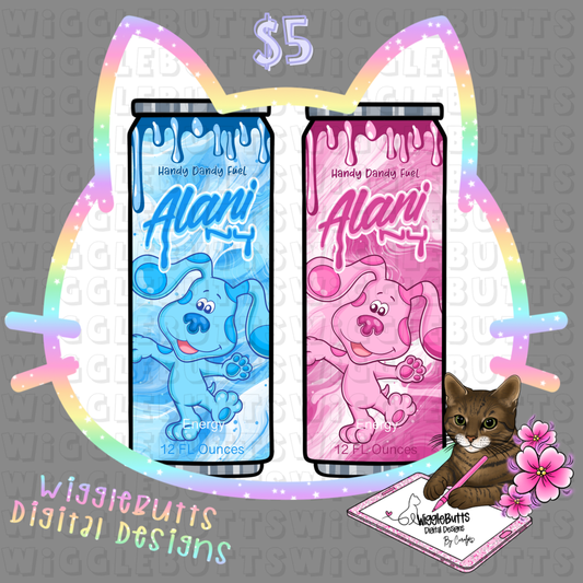 Retro Blue Dog Purple Pink Dog Energy Drink Cans ClipArt Bundle