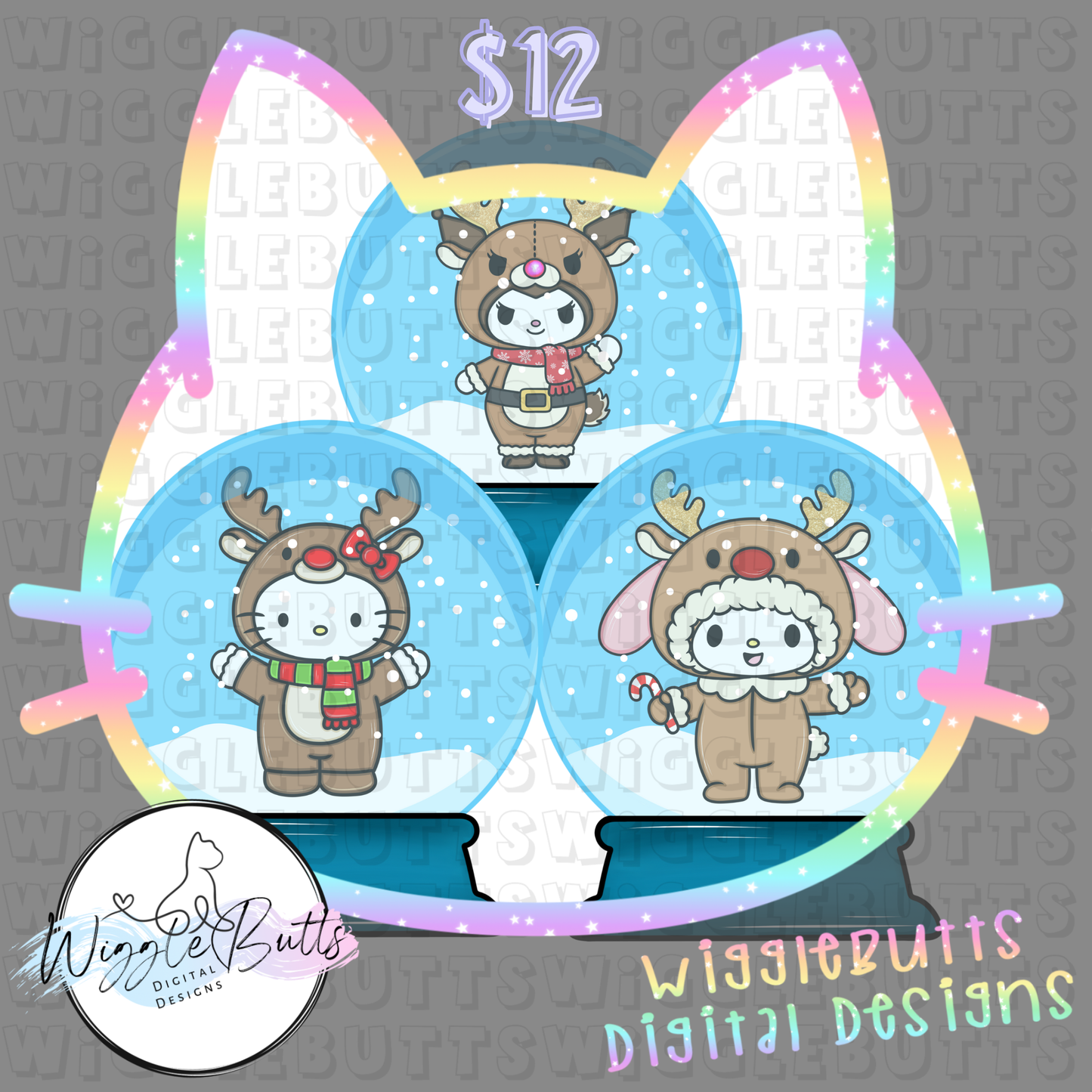 Kitty and Friends Christmas Reindeer Snow Globe ClipArt Bundle