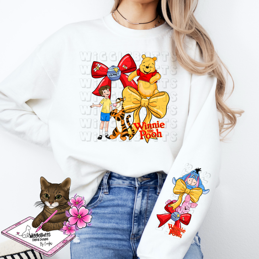 Honey Bear and Friends Coquette Bows PNG Design and Matching PNG Sleeve Design