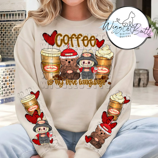 Coffee Lovers Red Tan Bear Cup Little Monster PNG Design and 2 Matching PNG Sleeve Designs