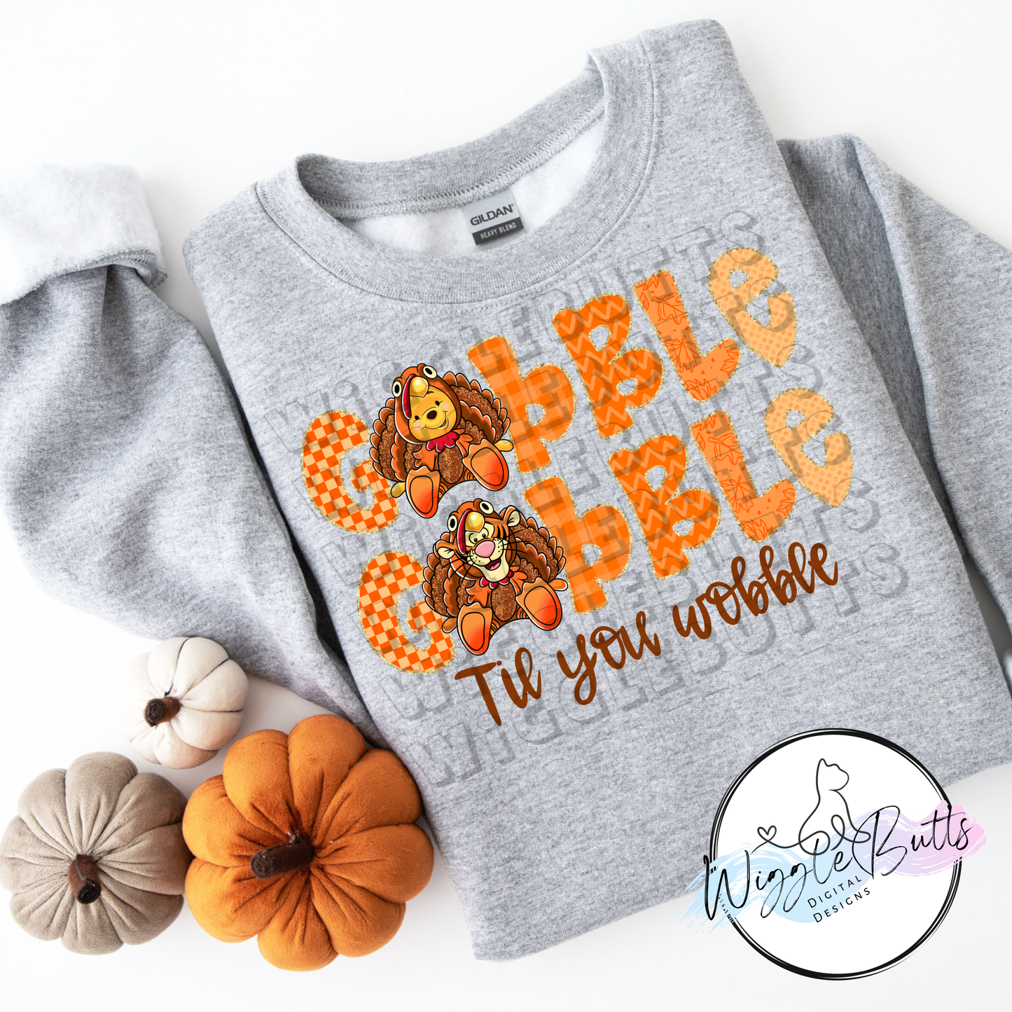 Honey Bear and Tiger Gobble Gobble Thanksgiving Turkey PNG Design