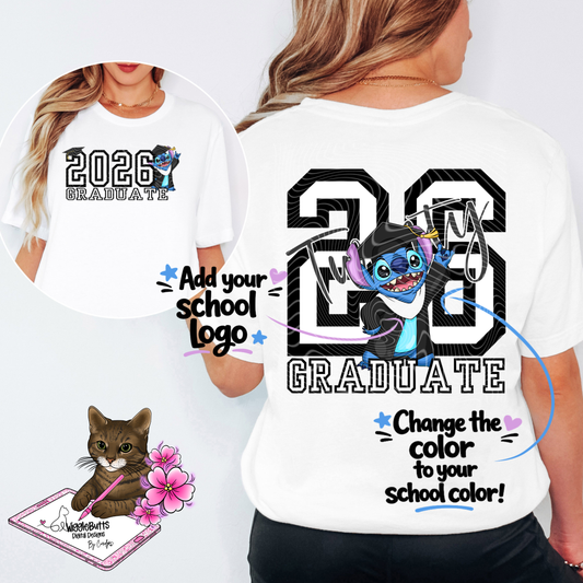 Blue Alien Creature 2026 Graduate Graduation Editable PNG Design Bundle