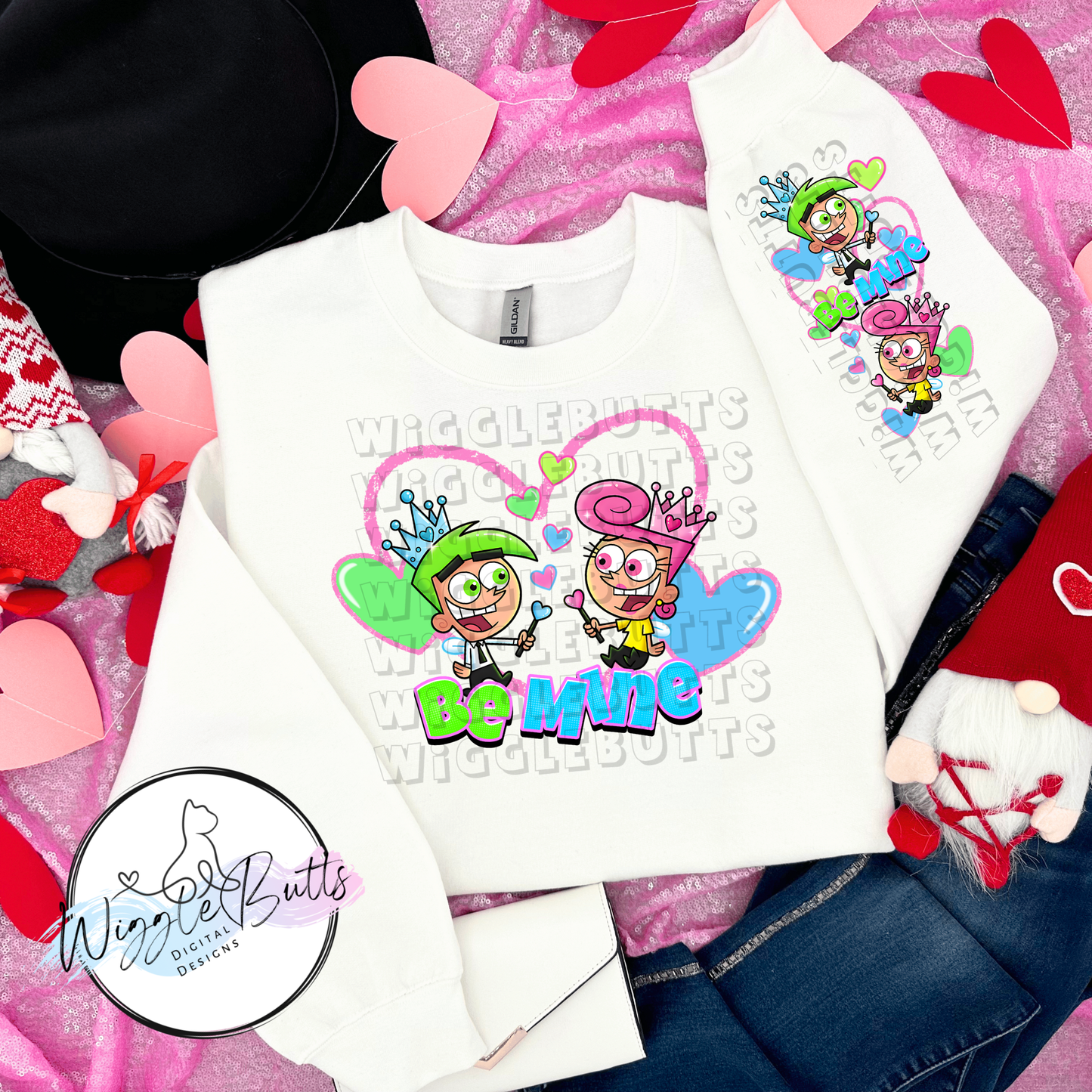 Pink and Green Fairy Parents Valentine's Day PNG Design and Matching PNG Sleeve Design