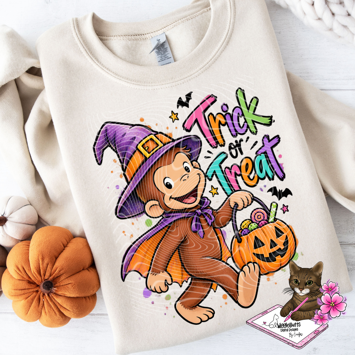 Retro Old School Monkey Halloween Trick or Treat PNG Design