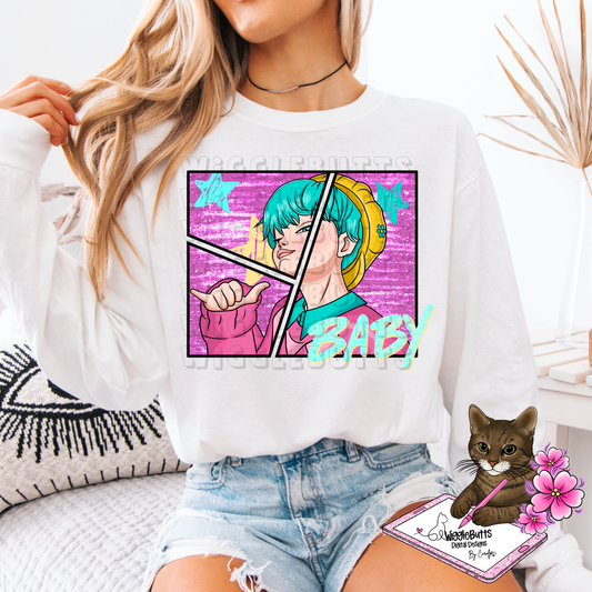 Anime Soda Boys Teal Hair PNG Design