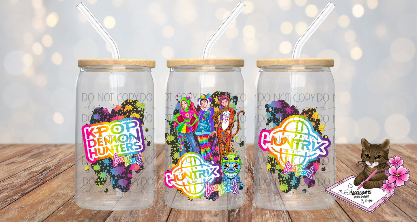 Anime Hunter Girls 90s Rainbow Style 160z Cup Jar Wrap PNG Design