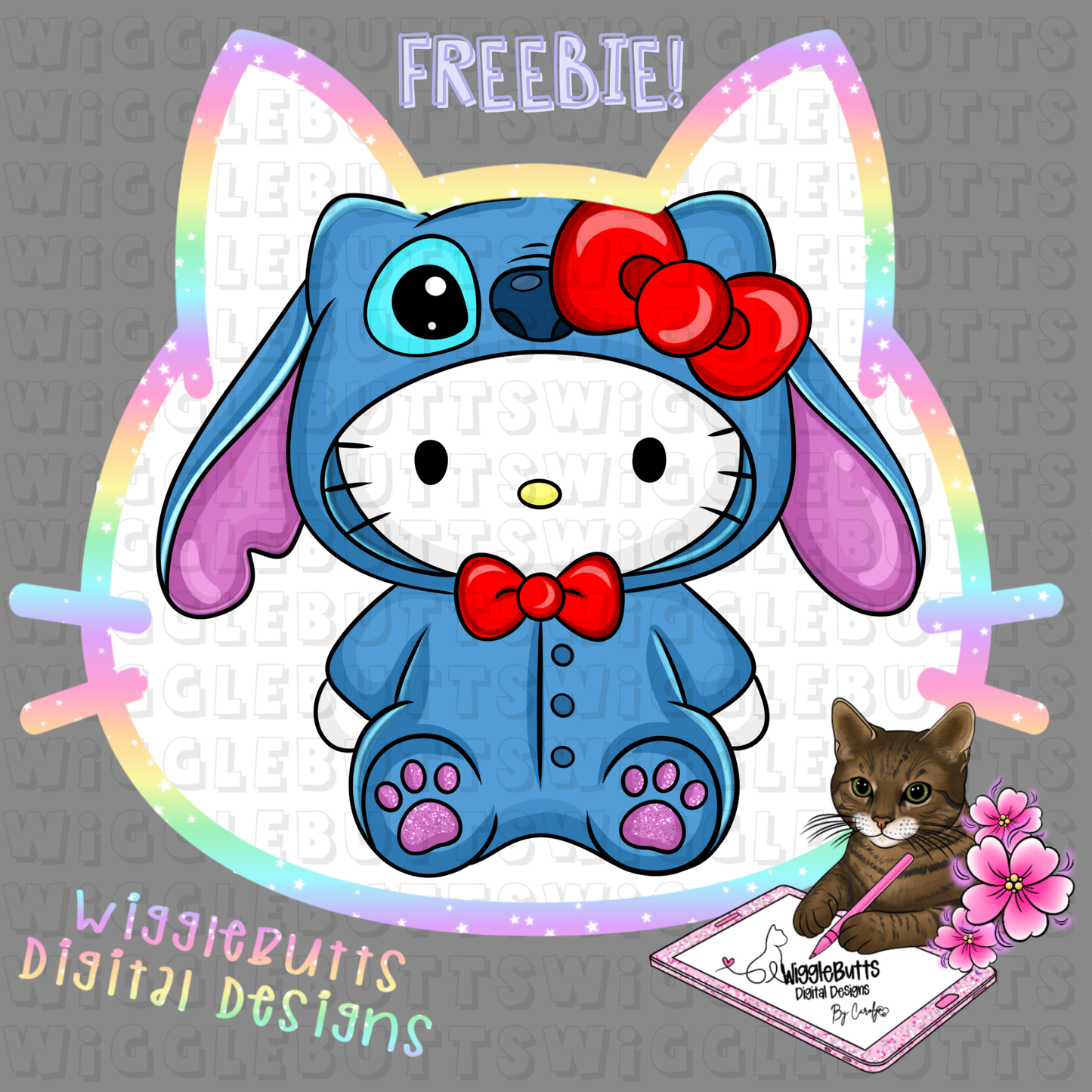 Kitty and Friends Blue Alien Creature Mashup ClipArt Piece