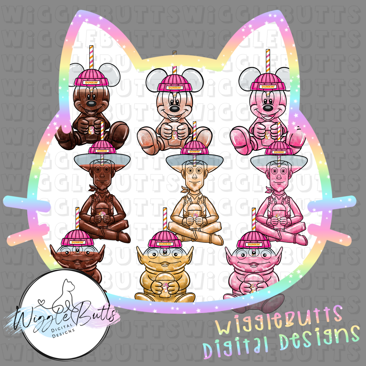 Coffee Lovers Pink Orange Donuts Characters Cups and Matching Elements 82 Piece Semi Exclusive ClipArt Bundle