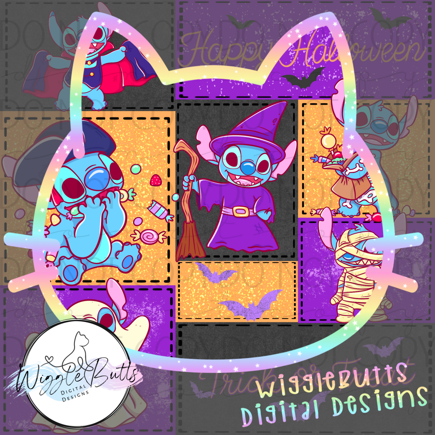 Blue Alien Monster Halloween Seamless File