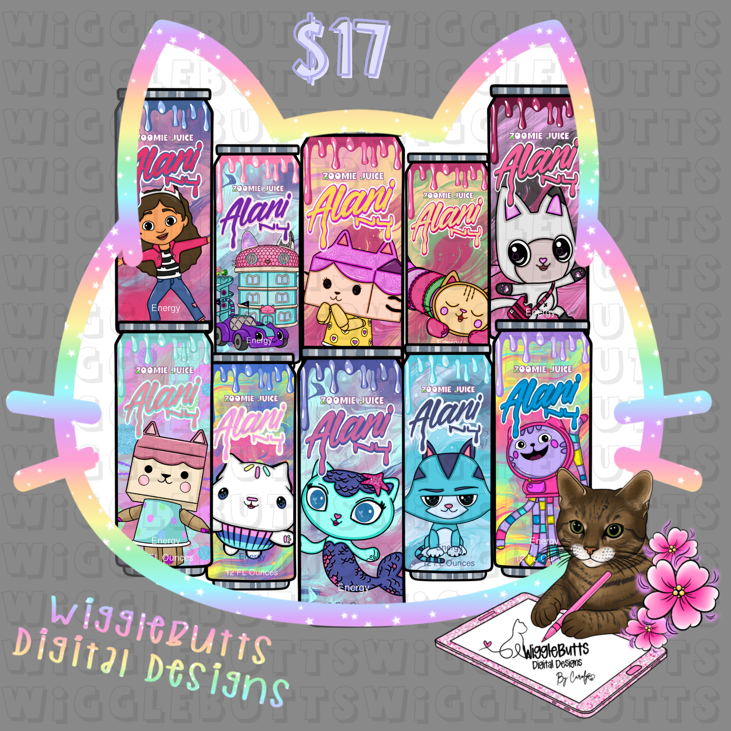 Cat Kitty Dollhouse Energy Drink Cans ClipArt Bundle