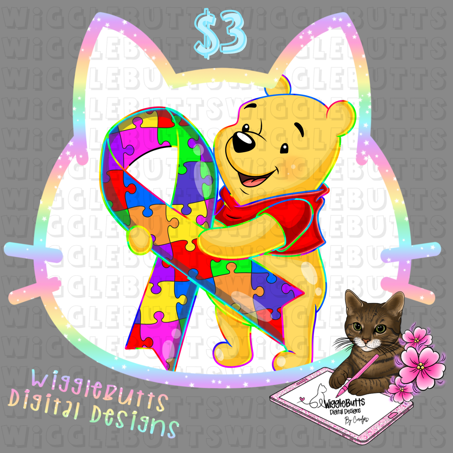 Honey Bear Autism Awareness Puzzle Piece Ribbon ClipArt Piece