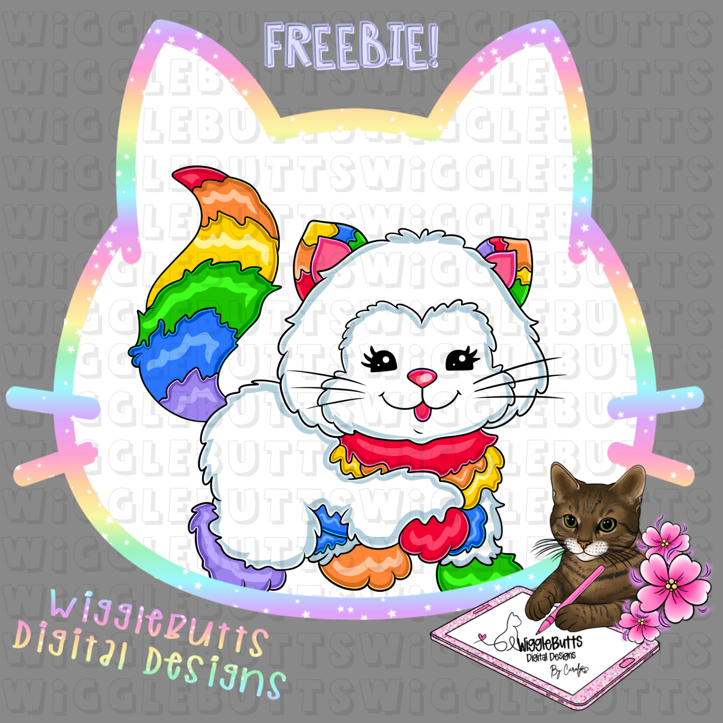 Retro 80s 90s Rainbow Doll Cat ClipArt Piece