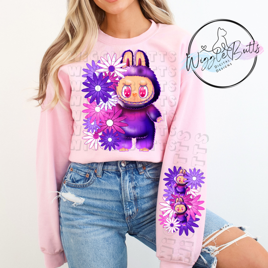 Little Monsters Purple Flowers PNG Design and Matching PNG Sleeve Design