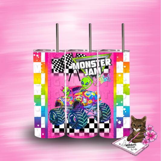 90s Rainbow Style Monster Truck 20oz Tumbler Wrap PNG Design