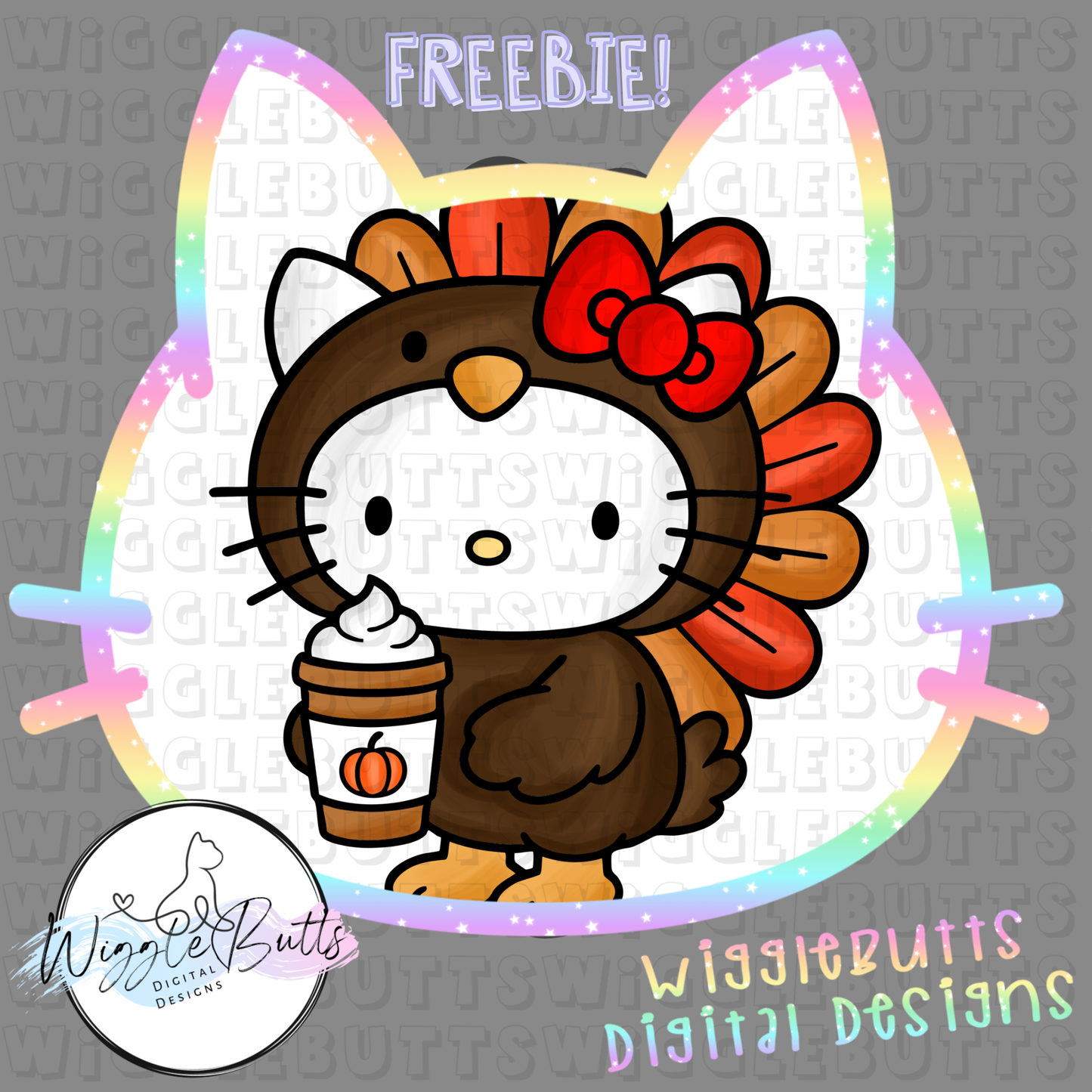 Kitty and Friends Thanksgiving Turkey Pumpkin Latte ClipArt Piece