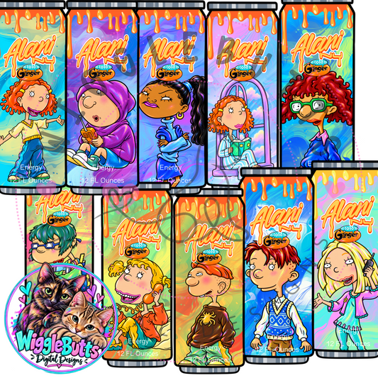 Energy Drink Retro Red Head Girl Toon Cans ClipArt Bundle