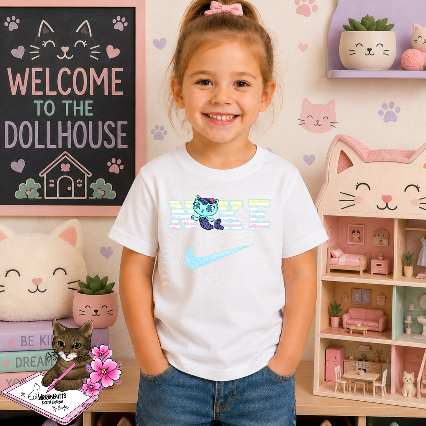 Boujee Checks Kitty Cat Dollhouse Solo PNG Design Bundle