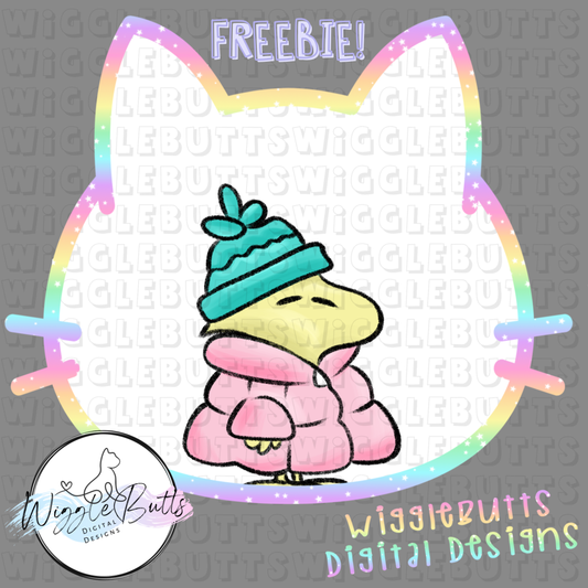 Retro Yellow Bird Winter Snowflake ClipArt Piece