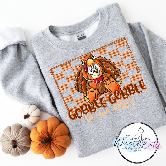 Blue Dog Puppies Orange Thanksgiving Turkey PNG Design
