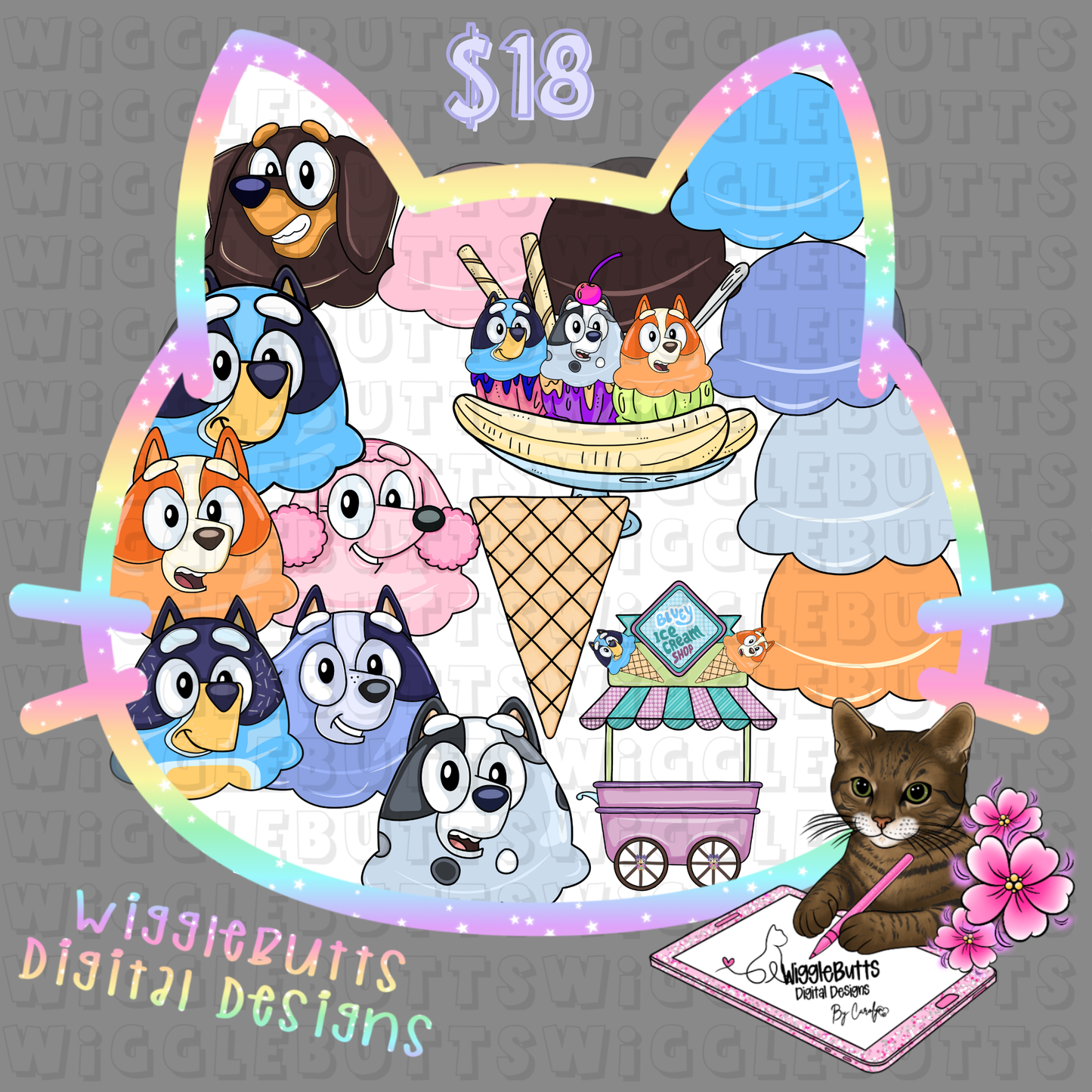 Blue Dog Puppies Ice Cream Shop ClipArt Bundle