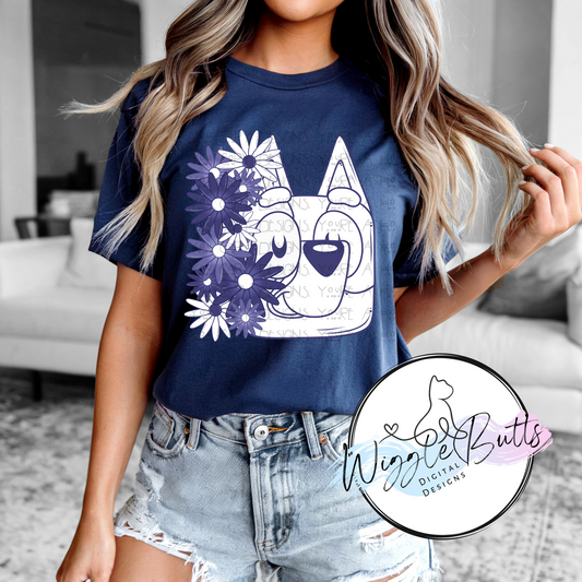 Blue Dog Puppies Blue Flowers PNG Design