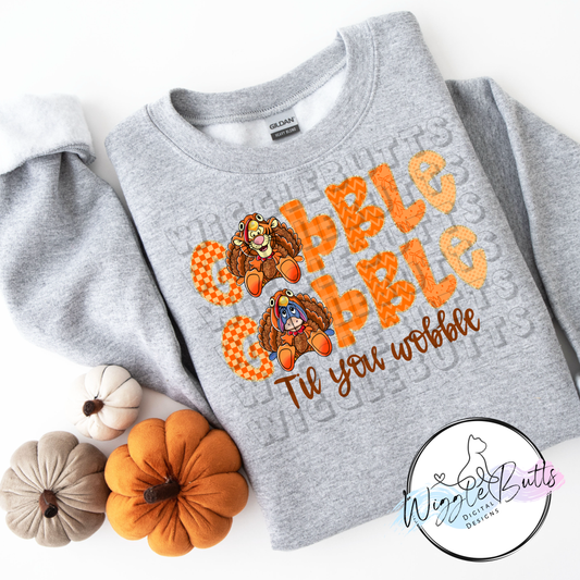 Honey Bear Tiger and Donkey Gobble Gobble Thanksgiving Turkeys PNG Design