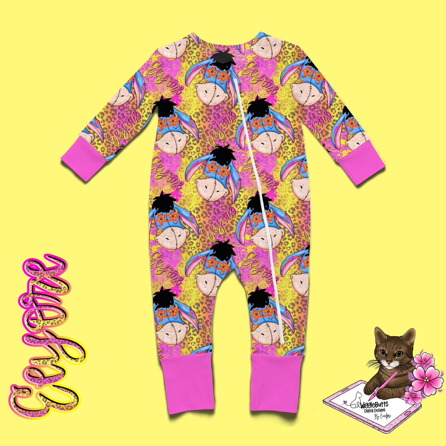 Honey Bear and Friends Donkey Pink Stars Cheetah Print Seamless File PNG Design