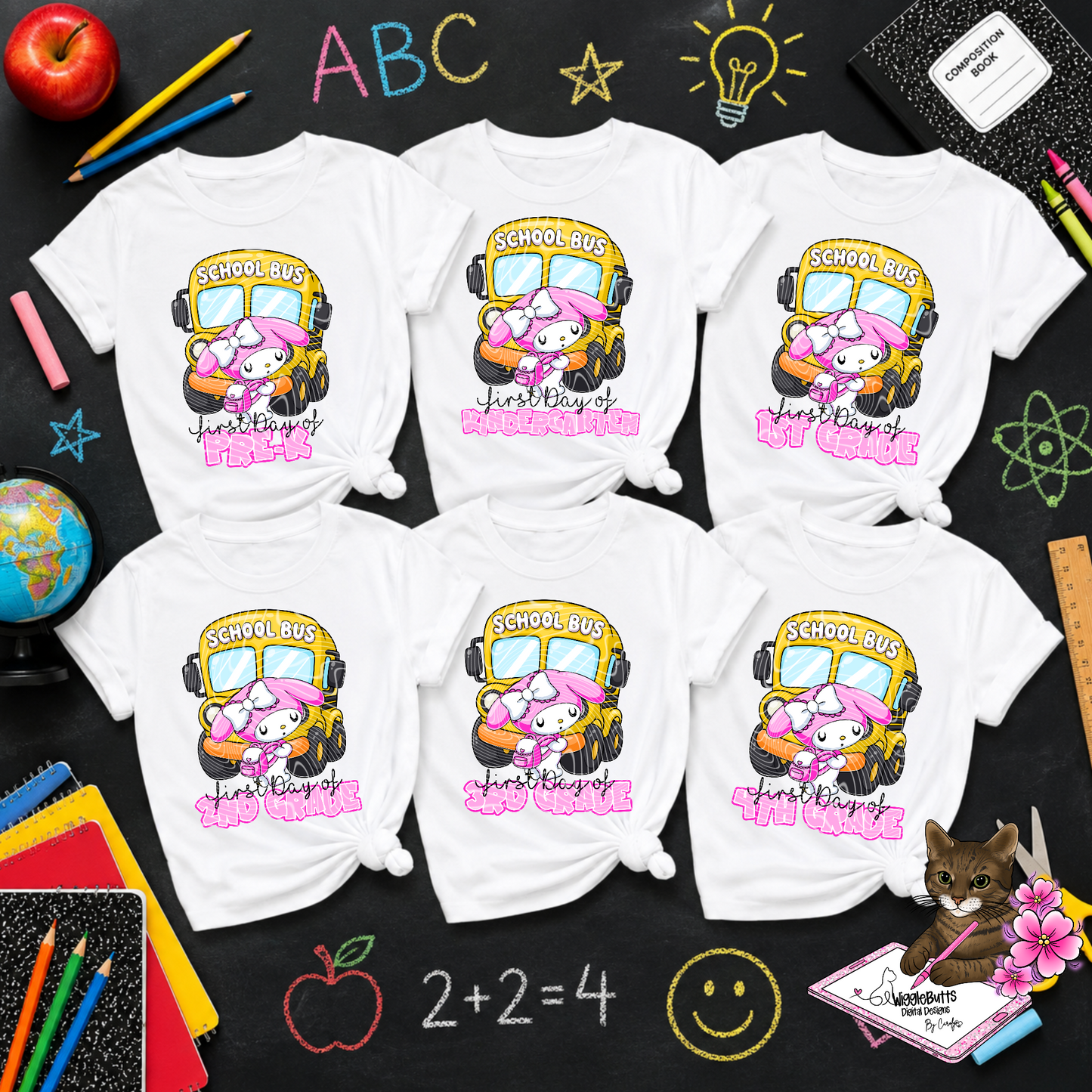 Kitty and Friends White Bunny Back to School Grade Levels Design Bundle
