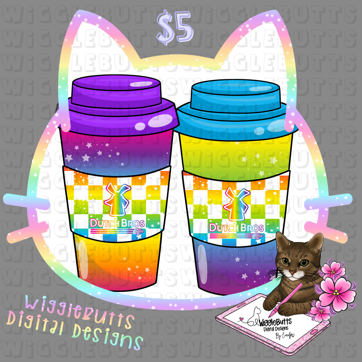 Coffee Lovers 90s Rainbow Style Blue Guy ClipArt Bundle