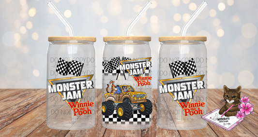 Honey Bear and Friends Monster Truck 16oz Cup/Jar Wrap PNG Design