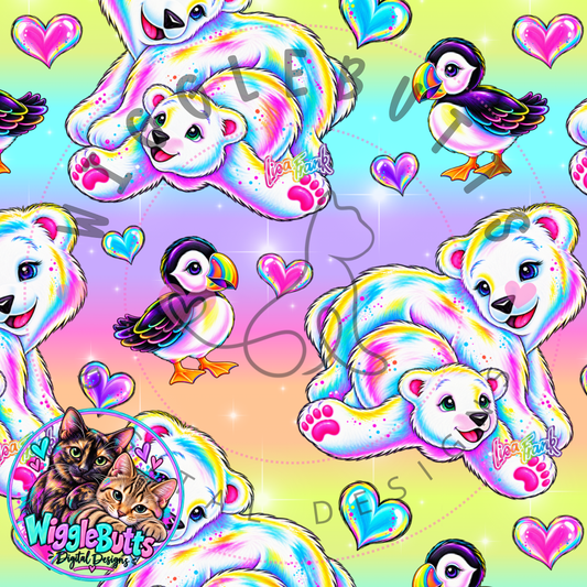 Retro 90s Rainbow Style Polar Bears Seamless File PNG Design