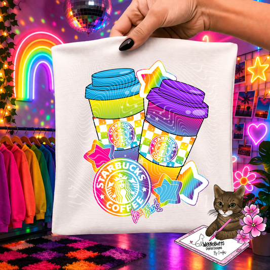 Coffee Lovers 90s Rainbow Style Green Girl PNG Design