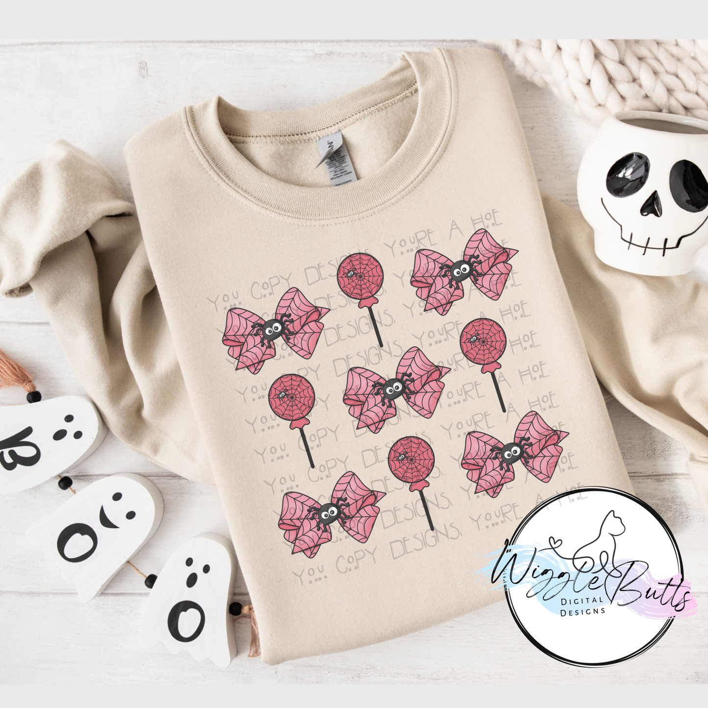 Coquette Halloween Spider Bows and Suckers PNG Design Pink