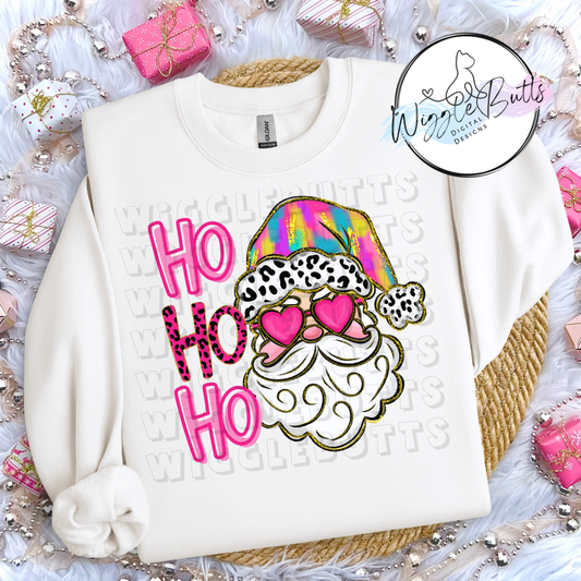 Painted Santa Light Skin Colorful Hat Glasses Christmas PNG Design