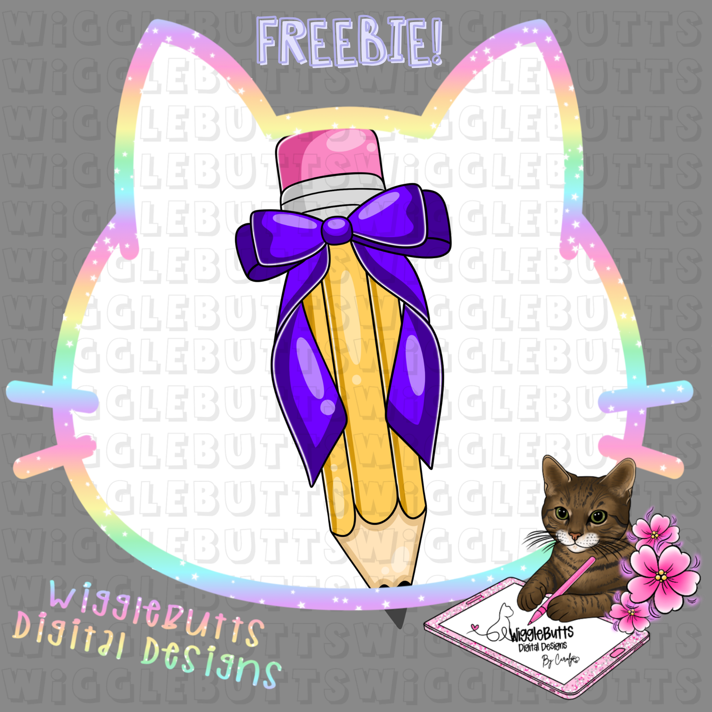 Back to School Pencil Purple Bow ClipArt Piece