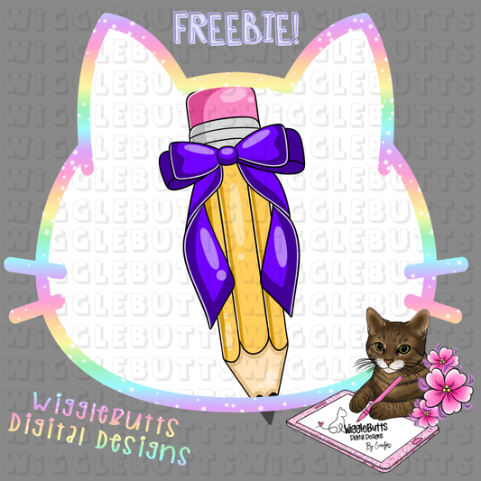 Back to School Pencil Purple Bow ClipArt Piece