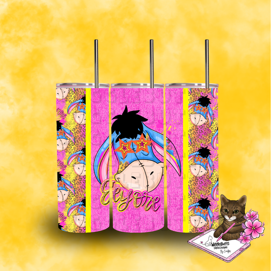 Honey Bear and Friends Donkey Pink Stars Cheetah Print 20oz Tumbler Wrap PNG Design