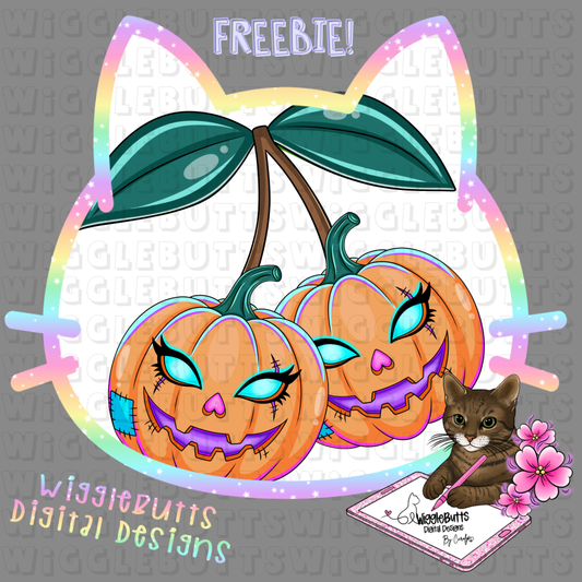 Girly Halloween Spooky Jack-O-Lantern Pumpkin Cherries ClipArt Piece