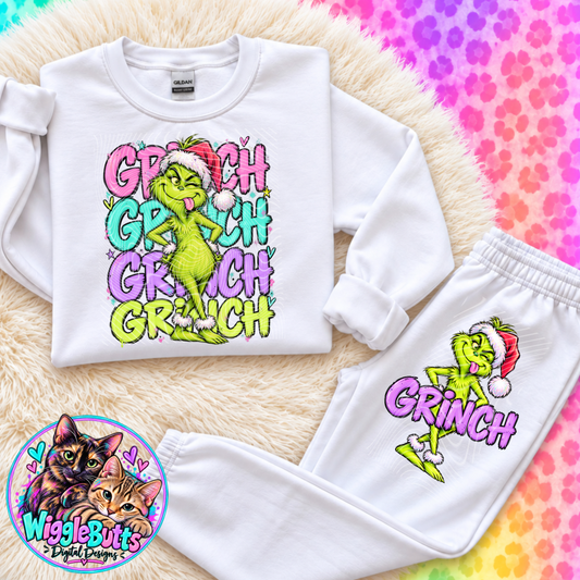 Green Guy Christmas Pastel Cute PNG Design and Matching PNG Sleeve or Pants Design
