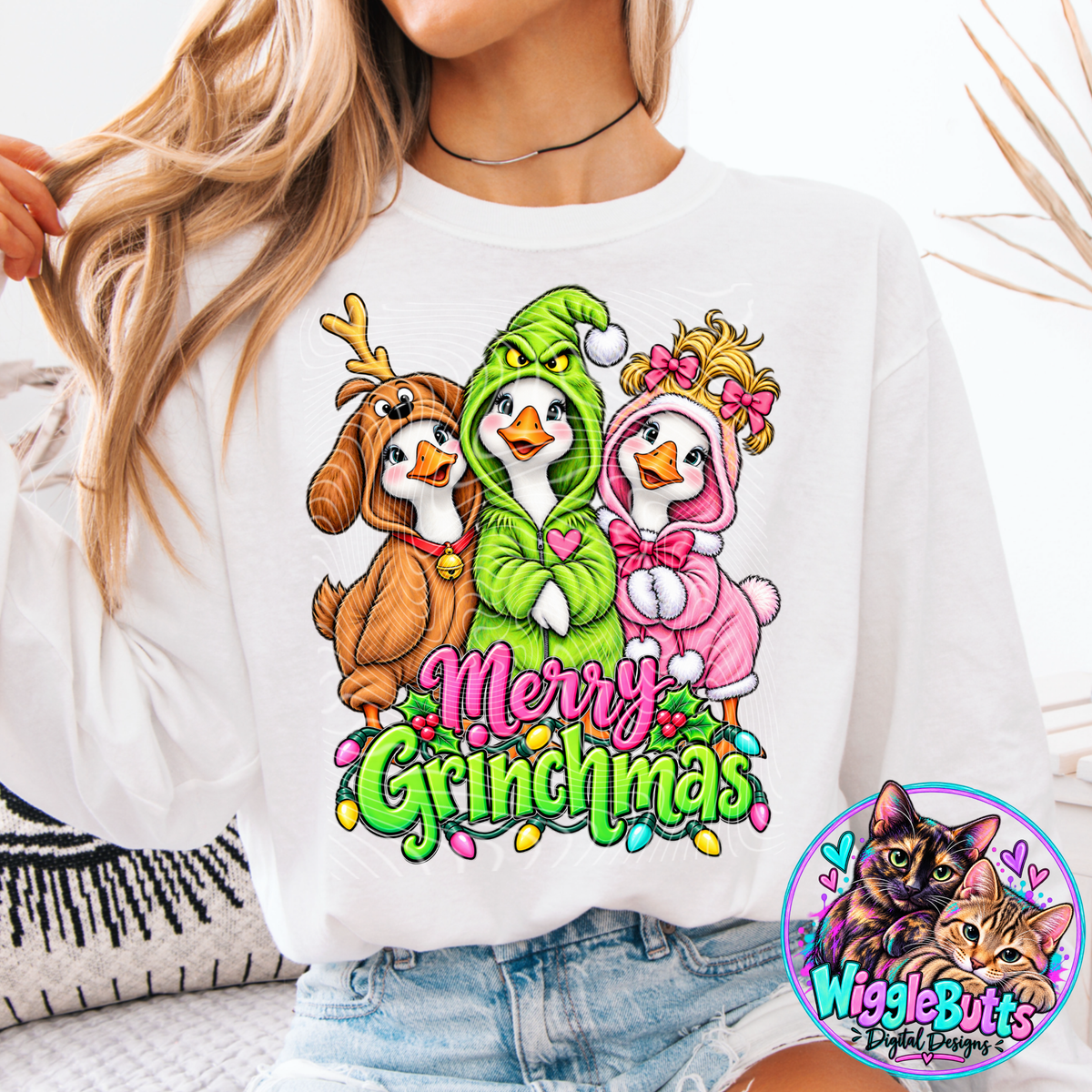 Geese Merry Christmas Mashup Green Guy PNG Design