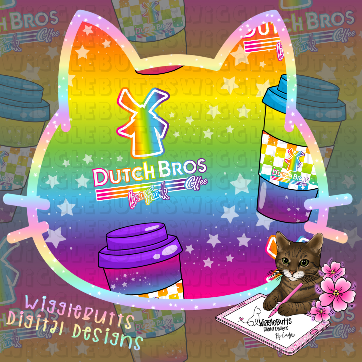 Coffee Lovers 90s Rainbow Style Blue Guy Seamless File PNG Design