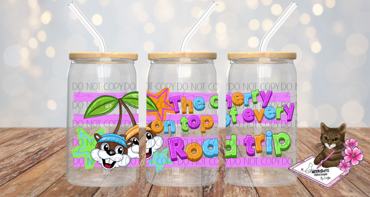 Gas Station Food Restaurant Beaver The cherry on top of every road trip 16oz Cup/Jar Wrap PNG Design