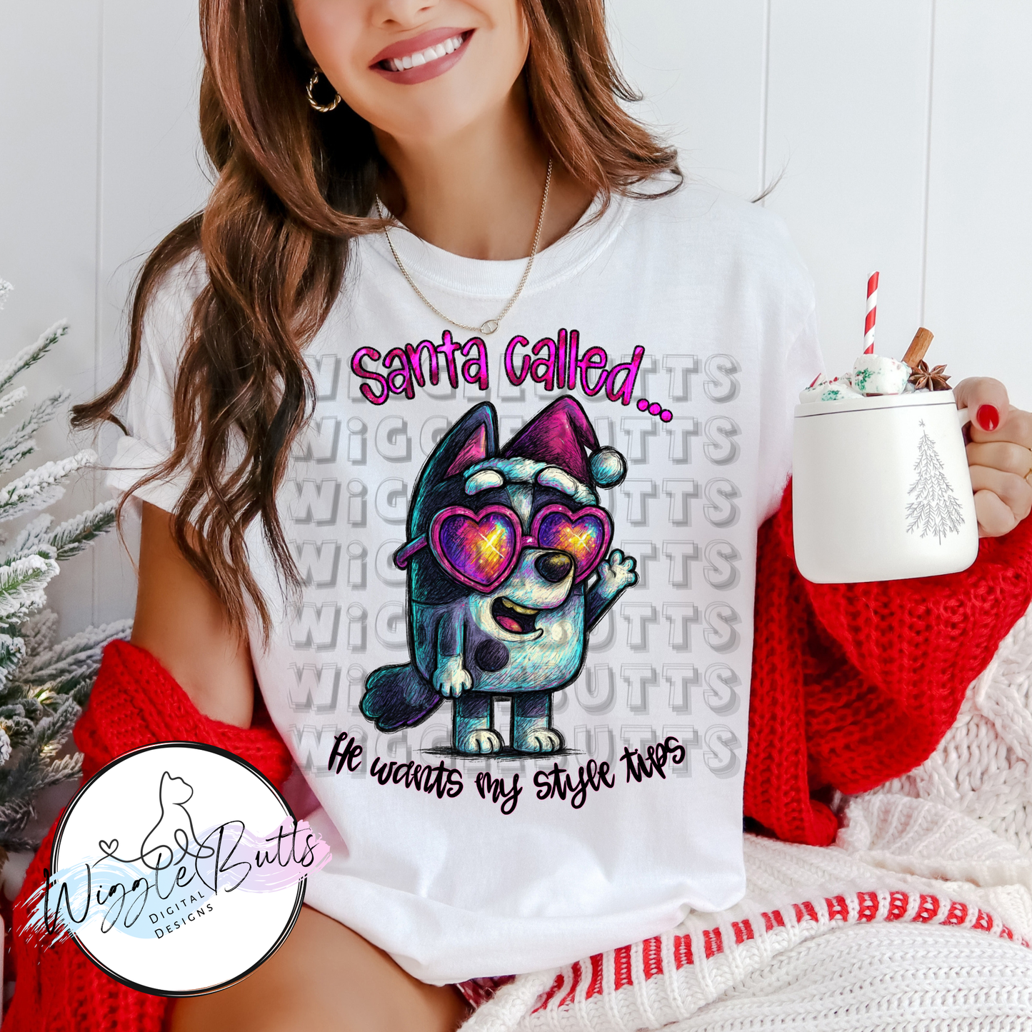 Blue Dog Puppies Grey Santa Called Christmas PNG Design