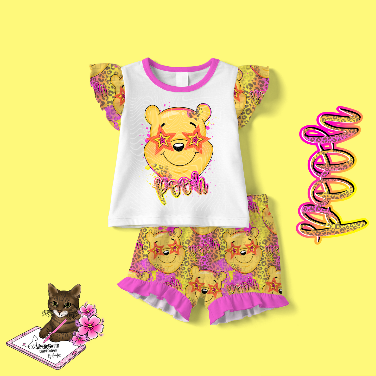 Honey Bear Pink Star Cheetah Print Seamless File PNG Design