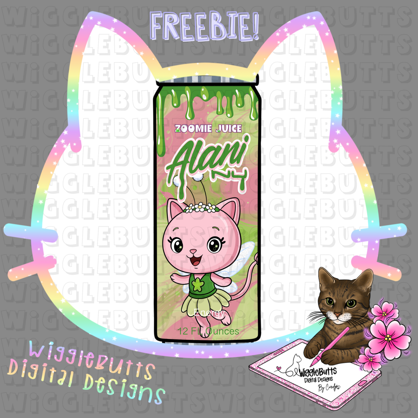 Cat Kitty Dollhouse Fairy Energy Drink ClipArt Piece