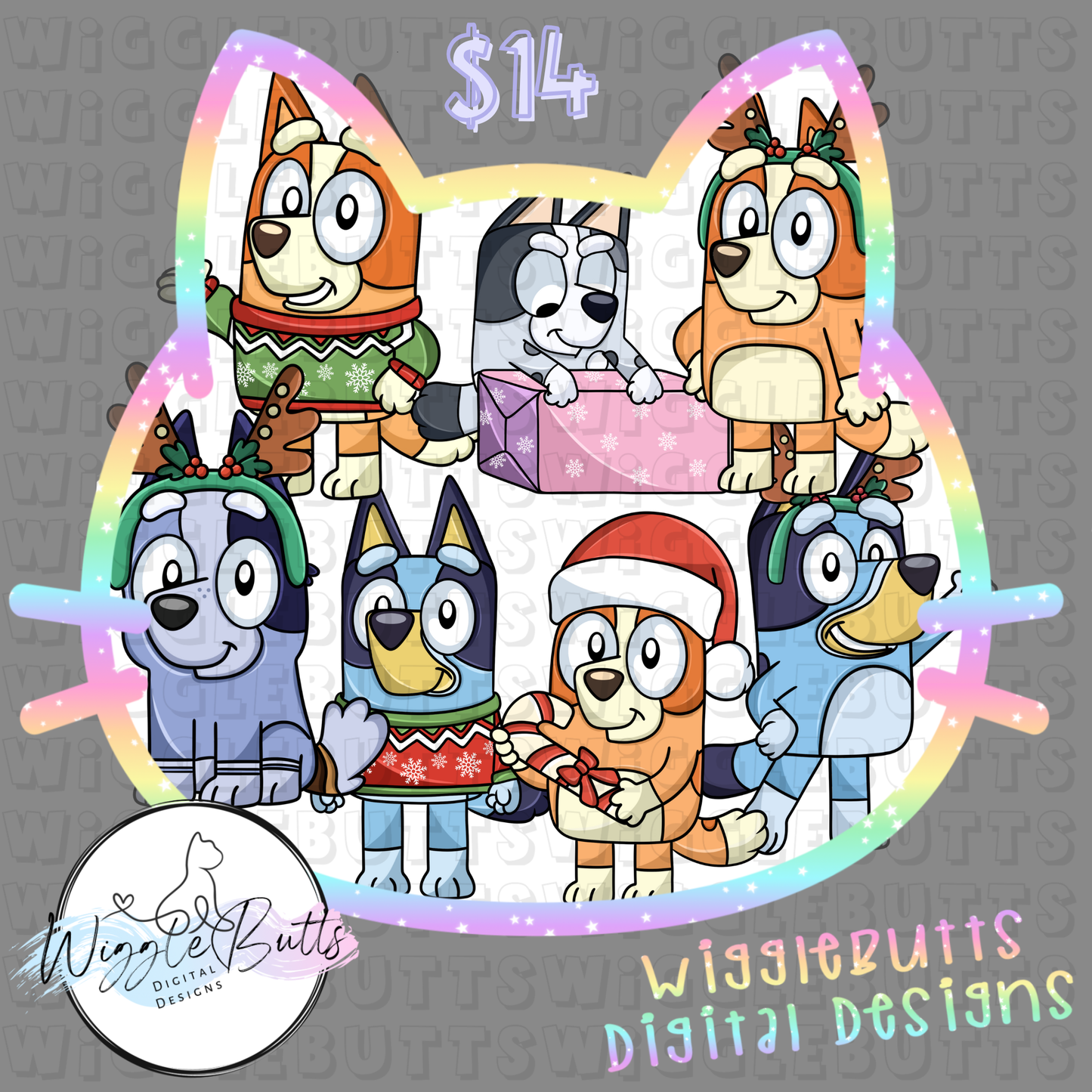 Blue Dog Puppies Christmas ClipArt Bundle